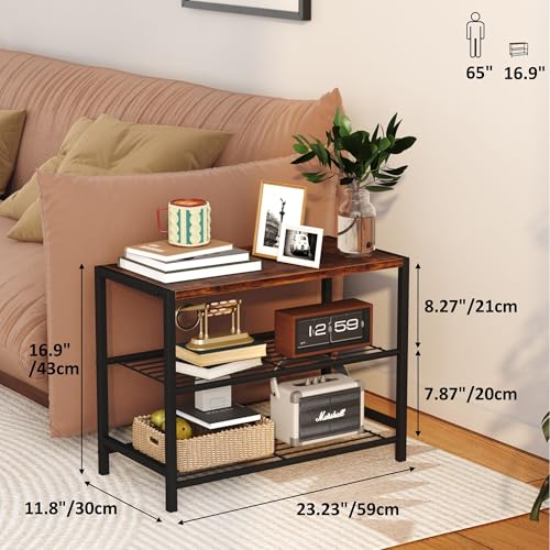 Yusong Shoe Rack Organizer, 3 Tier Industrial Shoe Storage Shelf for Closet Entryway, Narrow Sturdy Metal Shoe Shelves, Rustic Brown - color: Rustic Brown, size: 3 Tier