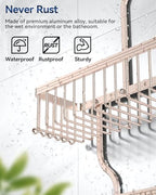 YASONIC Shower Caddy Hanging - Never Rust Shower Organizer - Aluminum over The shower head caddy with 10 Hooks for Razor/Sponge - Shower Rack with Soap Basket - Rose Gold - color: Rose Gold