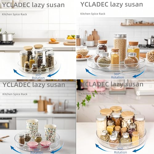 4 Pack Lazy Susan 9.2" Inch Turntable Organizer Pantry Organization and Storage Container Bins Spice Rack Cabinet Rotating Condiment for Pantry Kitchen Vanity Bathroom Jewelry Holder Clear - size: 9.25 inch 4Pack