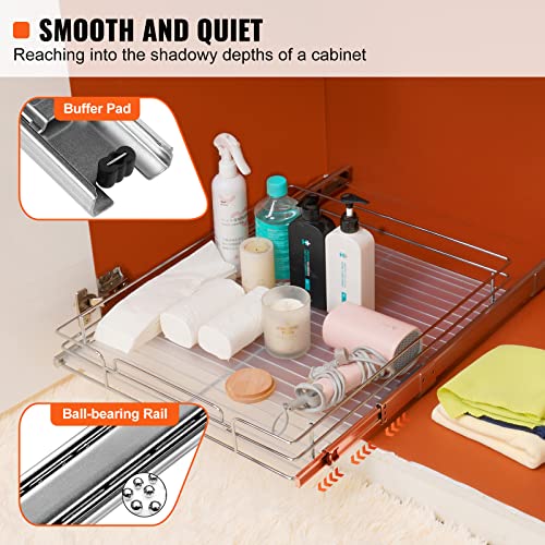 VEVOR 15.5" Wx21 Dx3.5 H Pull Out Cabinet Organizer, Heavy Duty Slide Out Pantry Shelves, Chrome-Plated Steel Roll Out Drawers, Storage for Home Under Sink, 17" Wx22 Dx7 H Install Size for Cabinet - size: 15.5" Wx21 D