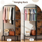 Lewondr Dresser with Hanging Rack and Storage Drawers, 4 Drawer Chest with Hooks and Hat Rack, Rustic Entryway Organizer for Clothes, Bags, Shoes and Accessories, Brown Wood Finish