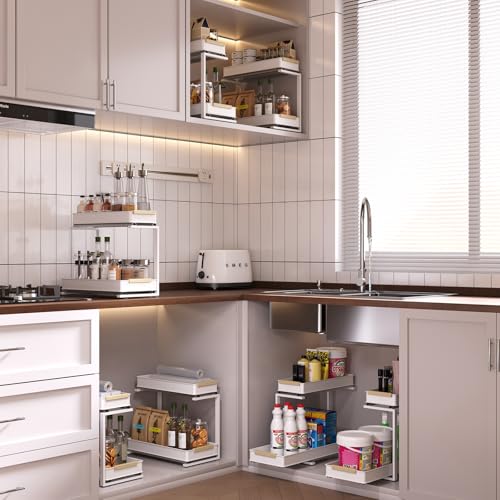 AndUp Under Sink Organizer, 2 Tiers Pull Out Bathroom Organizers and Storage, Slide Out Cabinet Organizer Shelf for Kitchen Bathroom, Multi-Purpose Collection Organizer Drawer Shelf (White, 1pcs) - color: White, size: 1pcs