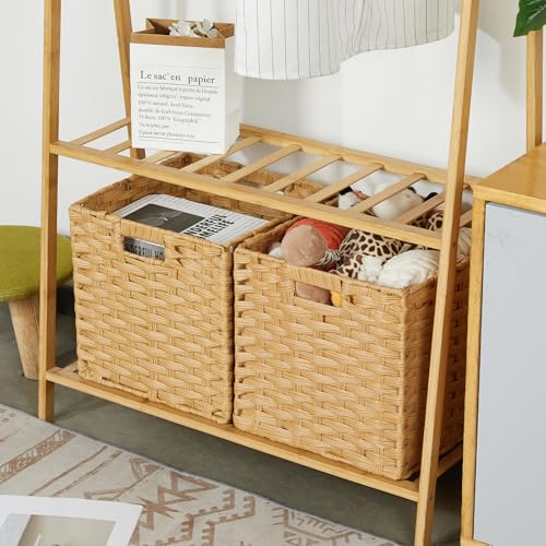DULLEMELO Wicker Storage Cube Set - 11 Inch Wicker Baskets with Handles for Organizing Shelves, Natural - Set of 4 - color: Natural, size: 11"-4 pack
