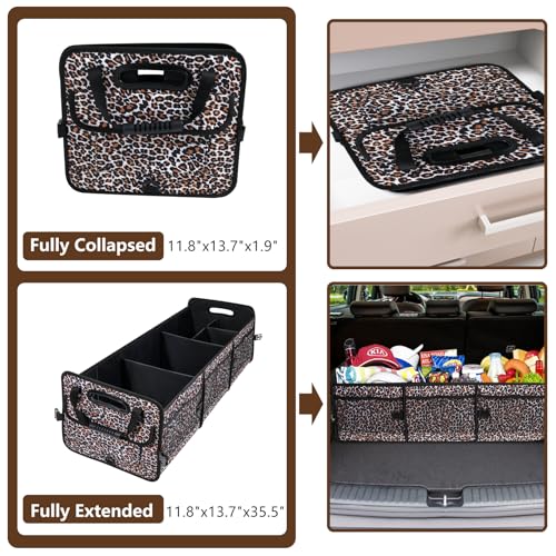 AOPHY Leopard Print Trunk Organizer - 95L Large Capacity, Non-Slip Bottom, Waterproof, Portable Car Storage for SUV, Truck, Sedan - color: Leopard print