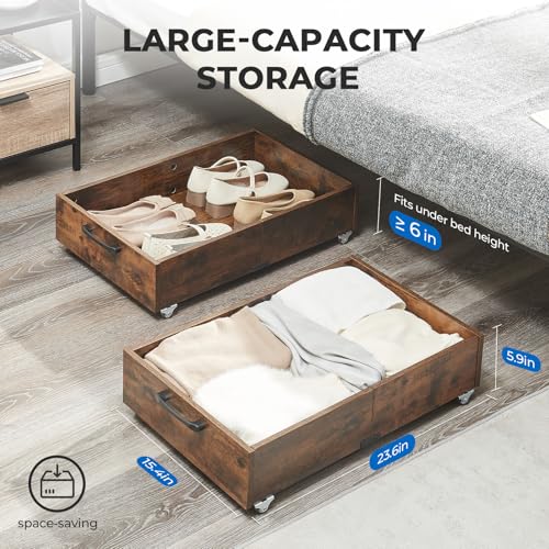 TIOPGHAD Under Bed Storage with Wheels, 2-Pack Under Bed Shoe Storage Organizer Drawer, Composite Wood Particleboard Organizer for Shoes Clothes Containers in Bedroom for Clothes,Shoes(Brown) - color: Brown