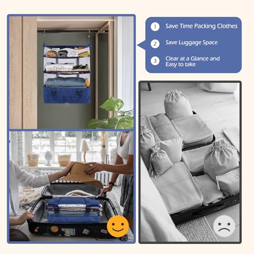 Surblue Hanging Closet Storage Bag Collapsible 3-Shelf Washable Oxford Fabric with 2 Hooks (XL 17.71 * 11.81 * 20in, Blue) - color: Blue, size: XL 17.71*11.81*20in