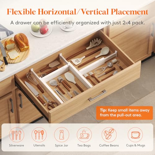 Lifewit 5 Pack 2.36" High Drawer Dividers 40-56cm/16-22 Adjustable Drawer Organizer for Clothes/Utensils, Expandable Drawer Separator in Dresser/Kitchen/Bedroom/Office Organization & Storage White - size: 2.36"H, 16-22"L