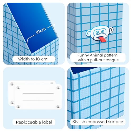 JiaWei Magazine File Holder Foldable Storage Boxes for Documents - Set of 2 Cardboard Magazine Rack Made of 2150 g/m² 10.5 cm Wide，Desk Organizer for Classroom, Home, and Office - Blue - color: Blue