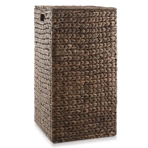 Casafield Laundry Hamper with Lid and Removable Liner Bag - Espresso Dark Brown, Woven Water Hyacinth Square Laundry Basket Sorter for Clothes, Towels - color: Espresso