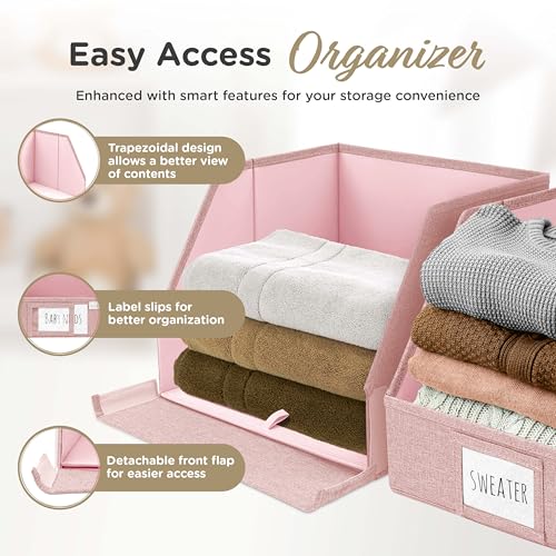 VIVIDECOR Open Front Trapezoid Closet Bins 12x12x10 – Easy Access Shelf Organizer for Clothes, Sweaters, Nursery Storage – Pink, 3 Pack - color: Pink