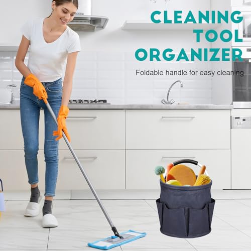Cleaning Caddy for Cleaning Supplies,17L Cleaning Supply Caddy with Handle Foldable Cleaning Supplies Organizer Bucket Cleaning Products Organizers for Home, Garden(Navy Blue) - color: Navy Blue