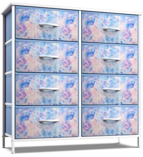 Sorbus Dresser with 8 Drawers - Furniture Storage Chest Tower Unit for Bedroom, Hallway, Closet, Office Organization - Steel Frame, Wood Top, Easy Pull Fabric Bins (8-Drawer, Blue) - color: Tie Dye Blue, size: 8 Drawer