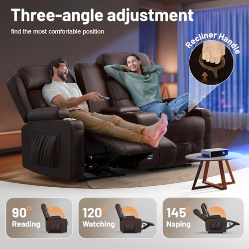 Recliner Sofa Set, Home Theater Seating Wall Hugger Recliners with Loveseat Recliner & Chairs, Reclining Sofa Set with USB, Cup Holders & Storage Console, Movie Theater Seats Couches for Living Room - color: Brown, size: 2-Seater + 2 Chairs