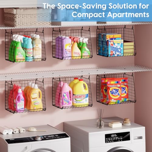 3-Pack Extra-Tall 13.6'' Hanging Laundry Basket Organizer, Foldable Wire Shelf with 360° Rotating Hooks & Reinforced Height - Durable Space-Saving Laundry Room & Closet Organizer, Black Patent - size: 3-Pack 13.9*11.1*40.6inch