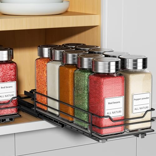 RCHYFEED Pull Out Spice Rack Organizer for Cabinet,Slide out Spice Organizer for Inside Cabinets,Heavy Duty Spice Organization for Kitchen and Pantry,Seasoning,Sauces(1-Tier,4.5" Wx10.5 Dx2.5 H) - size: 1 Tier-4.5''Wx10.5''Dx2.5''H