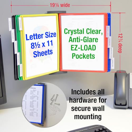 Ultimate Office AdjustaView 10-Pocket Wall Reference Organizer with Easy-Load Pockets and Mounting Screws - color: Colored Pockets