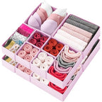 12 Pack Drawer Organizers Underwear Drawer Dividers Foldable Storage Boxes Fabric Closet Organizers Storage Cubes for Clothes Bras Socks Ties Cosmetics Stationeries Hair Accessories(Pink)