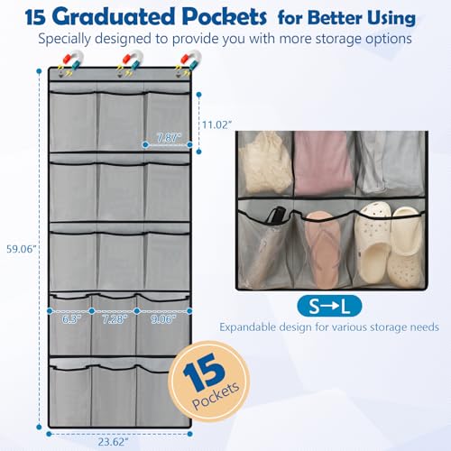 Over The Door Cruise Ship Organizer - Cruise Ship Magnetic Door Organizer with 15 Size-Graded Pockets, Hanging Magnetic Cruise Storage Shoe Rack for Cabin, 2025 Cruise Essential, 9 Hooks(Grey) - color: grey