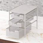 Simple Houseware 3 Tier White Alloy Steel Sliding Basket Organizer Drawer Cabinet - color: White, size: 3-Tier