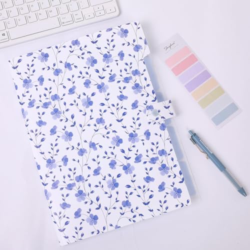 SKYDUE Expanding File Folder with 5 Pockets, Floral Accordion File Organizer for Important Document, Portable Receipt Paper Organizer, School Office Supplies,Blue - color: White Blue