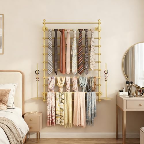 12 Layers Gold Wall Display Stand Wrapping Paper Ribbon Organizer Tie Scarf Rack Belt Towel Holder Spool Hijab Stand Metal Shelving for Home, Retail Stores, Flower Shop, Studio, Sewing-80cm - color: Gold, size: L: 31.5 in, H: 47.2 in