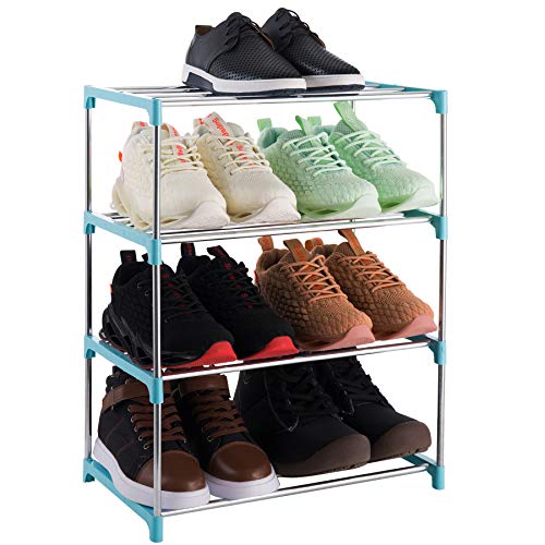 4-Tier Stackable Small Shoe Rack, Lightweight Shoe Shelf Storage Organizer for Entryway, Hallway and Closet (Blue) - color: Blue, size: 4-Tier