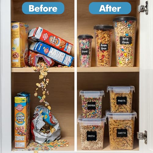 Shazo 3 PC Cereal Container Storage Set (5.2L, 2.8L, 1.2L) - Large Airtight Food Storage Containers with Flip-Top Lids, BPA-Free Plastic Cereal Dispenser for Pantry, Rice, Flour, Sugar & Pasta