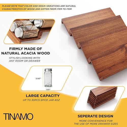 Tinamo Acacia Wooden Spice Rack Organizer for Cabinet - Spice Drawer Insert, Spice Organization for Cabinet, Seasoning Organizer, Spice Holder Pack of 4 (Acacia pack 4) - color: Acacia, size: Pack 4