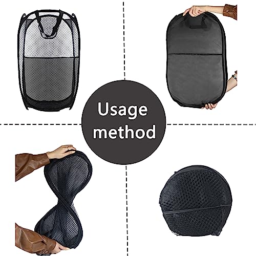Collapsible Pop Up Laundry Hamper, Extra Large Mesh Foldable Laundry Basket Bag, 28" x 16" x 16", 2 Pack (Black) - color: 2P Black