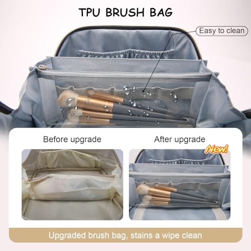 BOYATU Travel Makeup Bag for Women: Cosmetic Organizer Bag with Compartments - Leather Make up Bags Set of 3 (G-2-White) - color: G-2-White