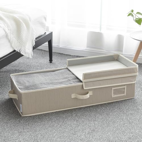 Under Bed Storage Bag with Flid-Top Lid, 1-Pack Blanket Storage Container for Clothes, Comforters & Seasonal Items, 30x12x6.5 Inches, Clay - color: Clay