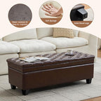 WUTUTUEE 50" Faux Leather Storage Ottoman Bench, End of Bed Upholstered Rectangle Storage Ottoman Tufted Living Room Bedroom Bench with Safety Hinge, Solid Wood Legs, Loads 500 lb(Dark Rrown) - color: Dark Brown