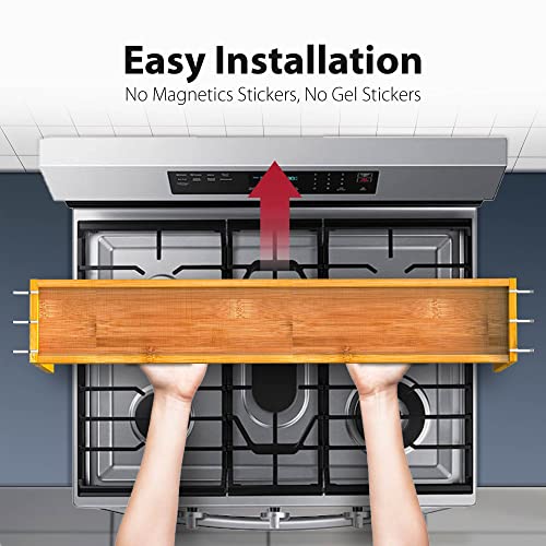 IIIOIIIA Bamboo Over the Stove Spice Shelf for Kitchen, 31.5" Spice Rack Organizer Shelf with 6 hooks, 11.4" Height Extra Storage Countertop, Easy to Assemble - color: Bamboo