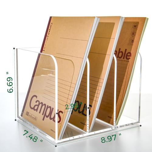 3 Vertical Compartments Clear Acrylic Magazine & File Holder – Multipurpose Desk Organizer for Documents, Tablets, Magazines, Books – Office/Home/Classroom Rack - size: B5, 3 Sections