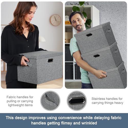 Graciadeco Large 17" 36 Quart Collapsible Stackable Storage Bins with Lids, 3 Packs Black and White Mix Linen Fabric Closet Boxes with Lids, Storage Cube Baskets Container Organizers (17x12x11) - color: Black and White Mix, size: Large -3 Pack