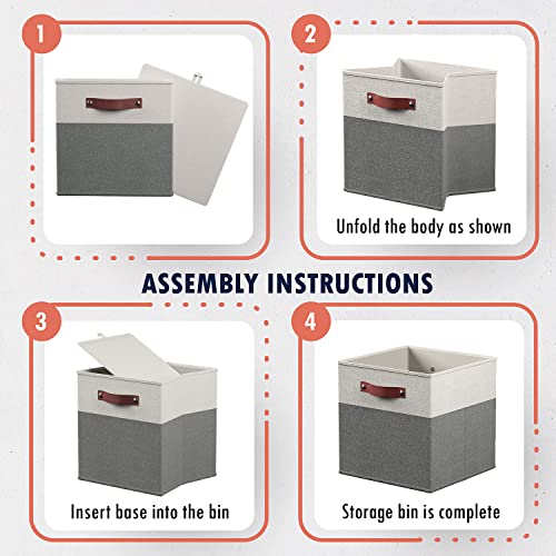 Ornavo Home 11 x 11 Storage Cube Bins, Foldable Collapsible Fabric Storage Bins Box Linen Shelf Basket Cube Organizer for Closet with Leather Handles, 6 Pack, White/Gray - color: White/Gray, size: Cube - 11 x 11 x 11