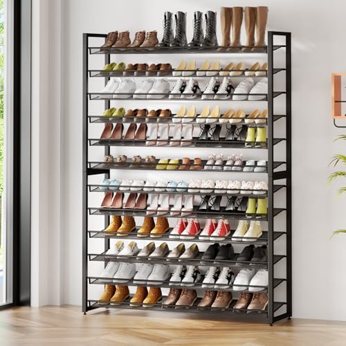 Metal Shoe Rack,Large 12 Tier Shoe Organizer, Heavy Duty Metal 6-Tier Stackable Shoe Storage Vertical Shoe Rack for Closet Front Door Entrance,Entryway,GarageUp to 76 Pairs,Black - color: Black, size: 12 Tier