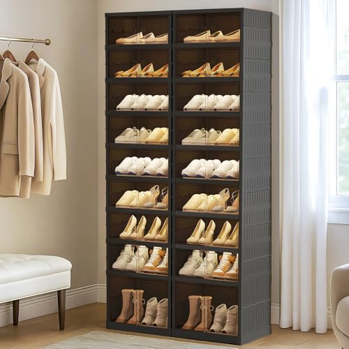 SYNCVIBE Shoe Rack Organizer for Closet Entryway Foldable Sneaker Storage Shoe, Collapsible Shoe Cabinet, Stackable Shoe Storage Cabinet with Lids for Living Room (9 Tiers -36 Pairs Black) - size: 9 Tiers -36 Pairs Black