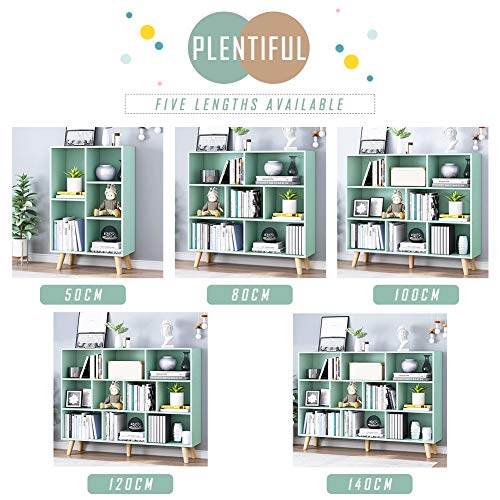 IOTXY Wooden Open Shelf Bookcase - 3-Tier Floorstanding Display Cabinet Rack with Legs, 5 Cubes Free Standing Bookshelf, Tiffany-Green - color: Tiffany Green, size: 50CM