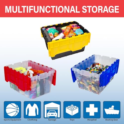 Akro-Mils KeepBox 12 Gallon Storage Container, Nesting and Stackable Plastic Storage Box with Lid Attached, Clear Tote for Garages, Closets, and Moving, 21-1/2" x 15" x 12-1/2", Clear/Red - color: Clear/Red, size: 12 Gallons