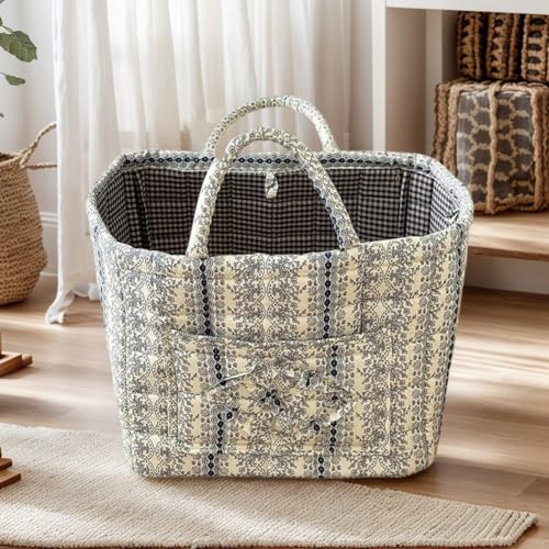 Floral Fabric Storage Basket Car Interior Storage Basket Underwear Sundries Laundry Baskets Supplies Home Organizer Bag (Lace Blue) - color: Lace Blue