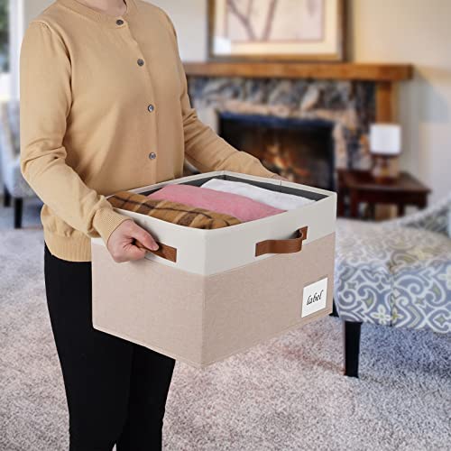 Extra Large Storage Bins with Lids, Foldable Fabric Storage Baskets with Lids, Sturdy Storage Boxes with Labels and 3 PU Handles for Closet Home Bedroom Office (32L, 3 Packs, Pink&White) - color: Pink with White, size: Extra Large-3pcs