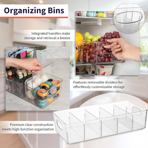 ClearSpace Plastic Pantry Organization and Storage Bins with Removable Dividers – XL Perfect Kitchen / Refrigerator/ Cabinet Organizers, 2 Pack - size: 15"L x 7.5"W x 3.5"H
