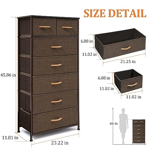 Tall Dressers for Bedroom, 7 Drawers Dresser Fabric Storage Closets Storage Units Organizer Tower Steel Frame Wooden Top for Bedroom, Hallway,Nursery, Entryway(Dark Brown) - color: Dark Brown