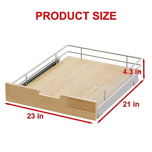Sikarou Pull Out Cabinet Organizer,Heavy-Duty Slide Out Shelf, Wood And Wire Basket, Pull Out Drawer for for Kitchen Under Sink Space, Pantry, Bathroom (23 * 21 WM) - size: 1-TIE 23*21 WM