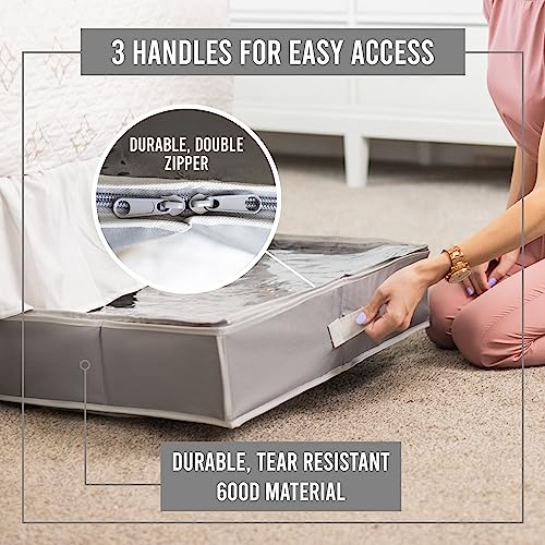 HOLDN' STORAGE Under Bed Shoe Organizer - Set of 2, Tear-Resistant 600D Material, Grey, Transparent Cover, Holds Up to 32 Pairs of Shoes - color: Grey, style: Set of 2