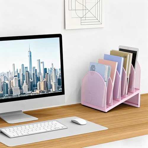 gianotter Desktop File Organizer, Desk Organizer with 5 Compartments, Paper Organizer for Desk, Workspace Organizers for Office Supplies (Pink, Inclined Style) - color: Pink, size: Inclined Style