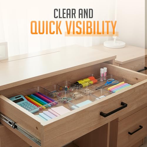 Masirs Clear Drawer Organizers Set 25 PCS – Plastic Storage Bins for Desk, Kitchen, Bathroom, Vanity – Modular, Stackable, Non-Slip Drawer Organizer Trays for Makeup, Utensils, Office Supplies - size: 25-Piece Set