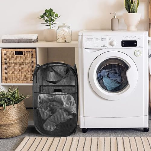 Larpur 3 Pack Pop Up Laundry Hampers, Collapsible Mesh Laundry Baskets, Portable Foldable Clothes Hampers for Dorm, Home, Bedroom, Bathroom, RV Cruise, Black - color: 3pcs-Black