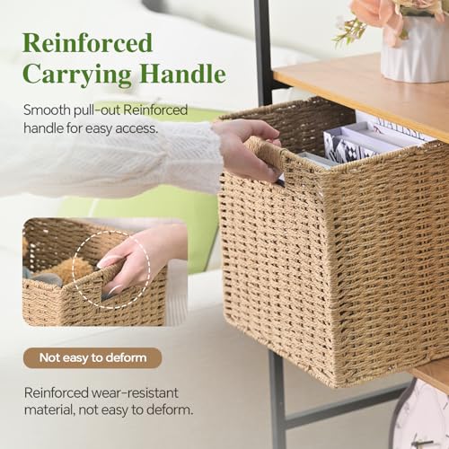Woven Wicker Storage Baskets 2-Pack, 11x11 Handwoven Paper Rope Organizer Bins, Foldable Cube Storage Cubes with Built-in Handles for Shelves and Closet Organization(Natural Beige) - color: Natural Beige, size: 2 Pack